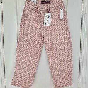 NWT Gloria Vanderbilt Rosy Pink Plaid Capri Stretchable Pants, Size 4